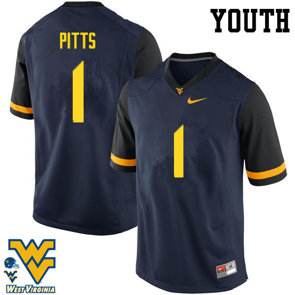 NCAA Youth Derrek Pitts West Virginia Mountaineers Navy #1 Nike Stitched Football College Authentic Jersey FM23Y76YZ